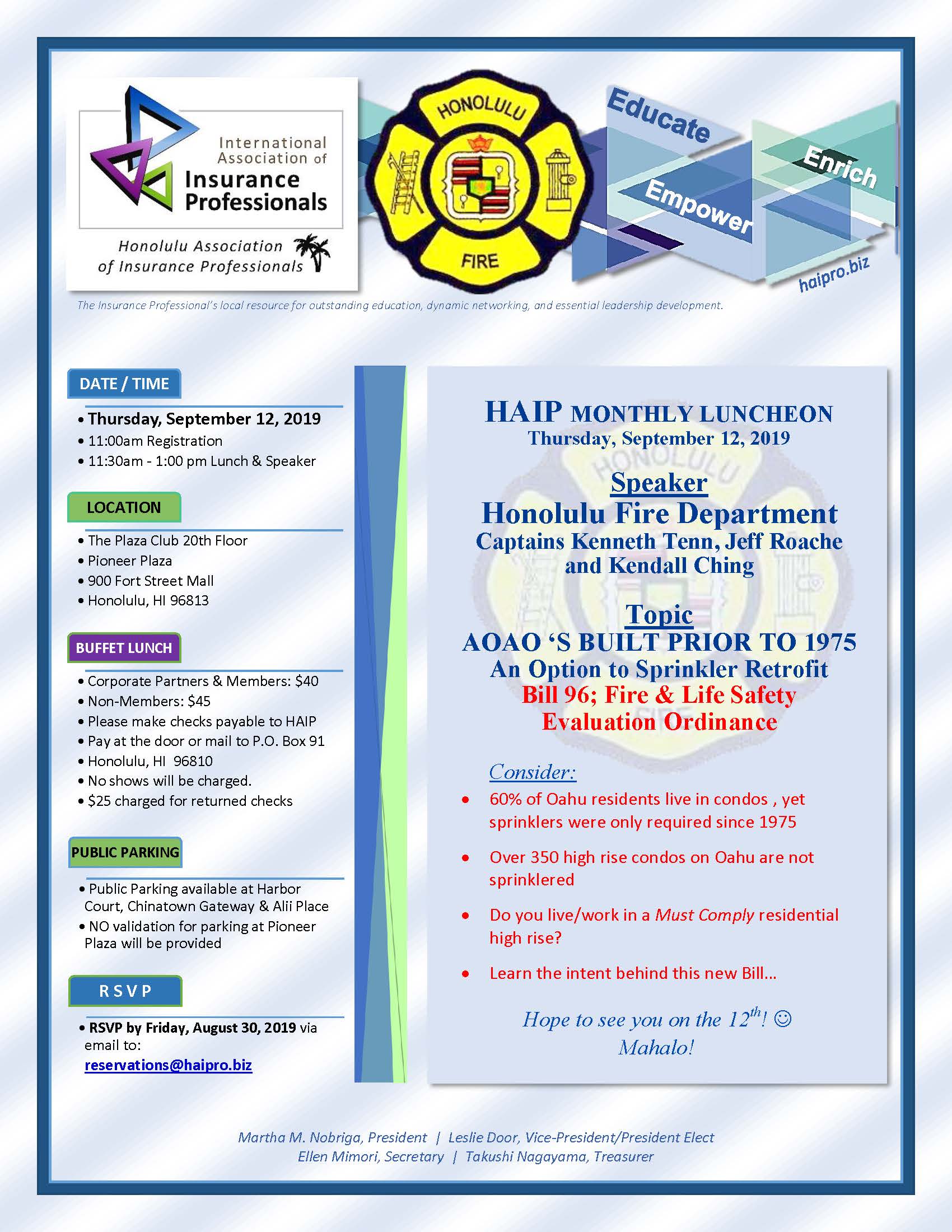 Bill 96 Fire & Life Safety Evaluation Ordinance for AOAO'S Built Prior to 1975 HONOLULU